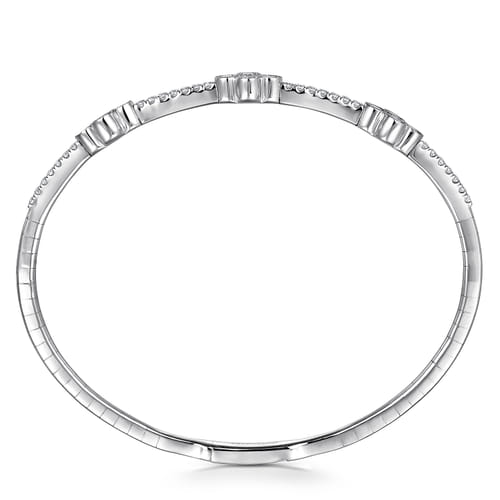 14K White Gold Bangle with Clover Diamond Stations 14K White Gold Bangle with Clover Diamond Stations