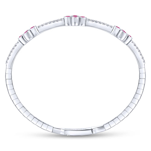 14K White Gold Bangle with Diamond and Ruby Quatrefoil Stations