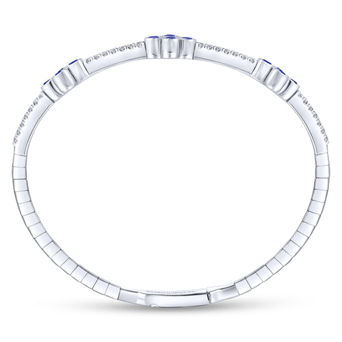14K White Gold Bangle with Diamond and Sapphire Quatrefoil Stations