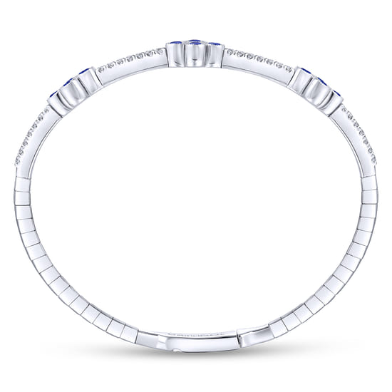 14K White Gold Bangle with Diamond and Sapphire Quatrefoil Stations angle 3