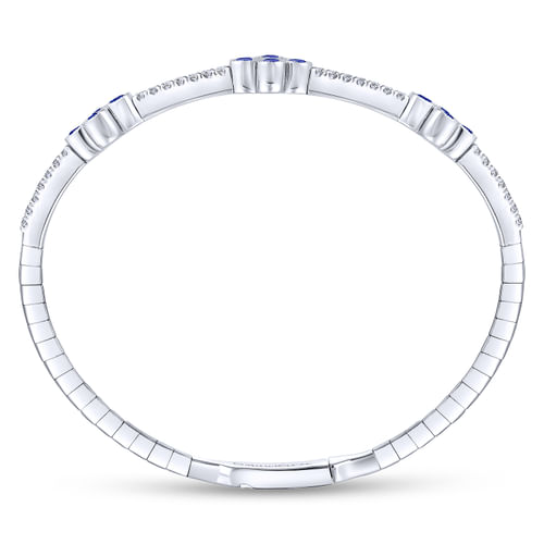 14K White Gold Bangle with Diamond and Sapphire Quatrefoil Stations
