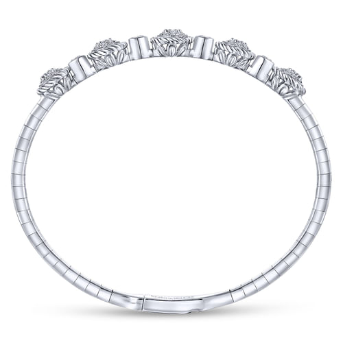 14K White Gold Bangle with Halo Diamond Stations