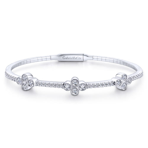 14K White Gold Bangle with Quatrefoil Diamond Stations