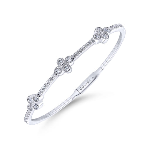 14K White Gold Bangle with Quatrefoil Diamond Stations