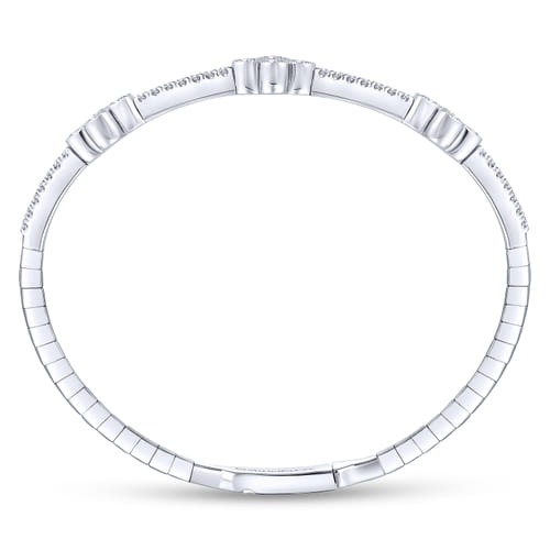 14K White Gold Bangle with Quatrefoil Diamond Stations