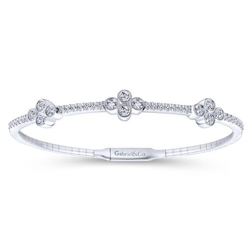 14K White Gold Bangle with Quatrefoil Diamond Stations