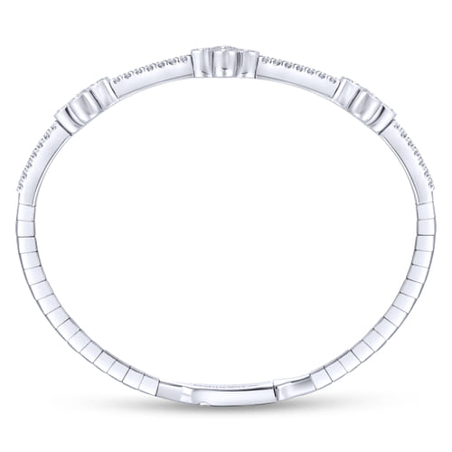 14K White Gold Bangle with Quatrefoil Diamond Stations