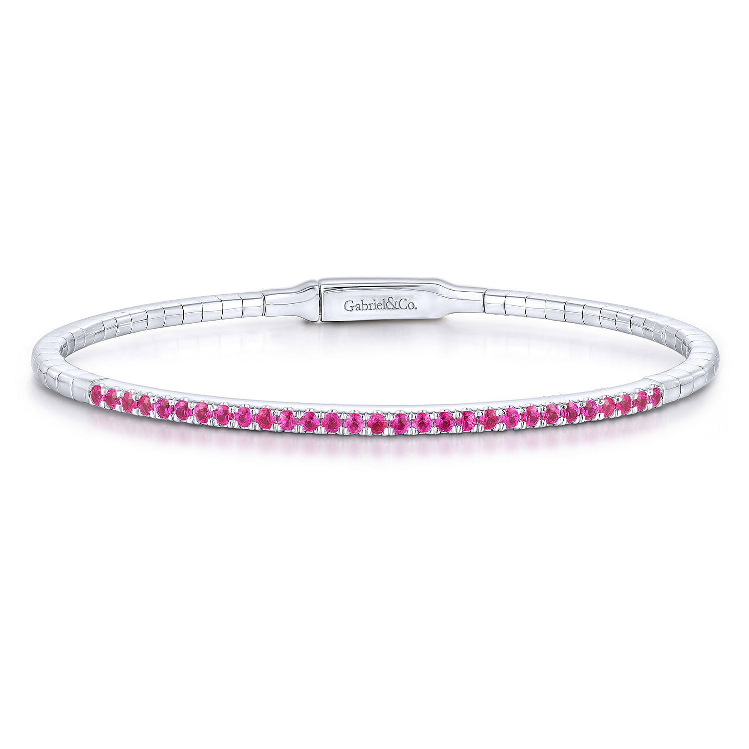 14K White Gold Bangle with Rubies