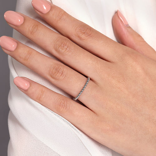 14K White Gold Beaded Ball Stackable Wedding Band