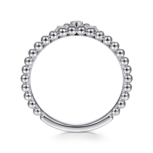 14K White Gold Beaded Diamond Crown Ring