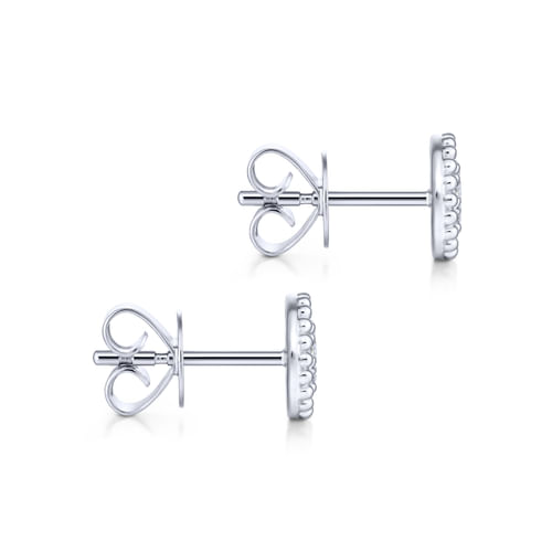 14K White Gold Beaded Halo Diamond Pavé Stud Earrings