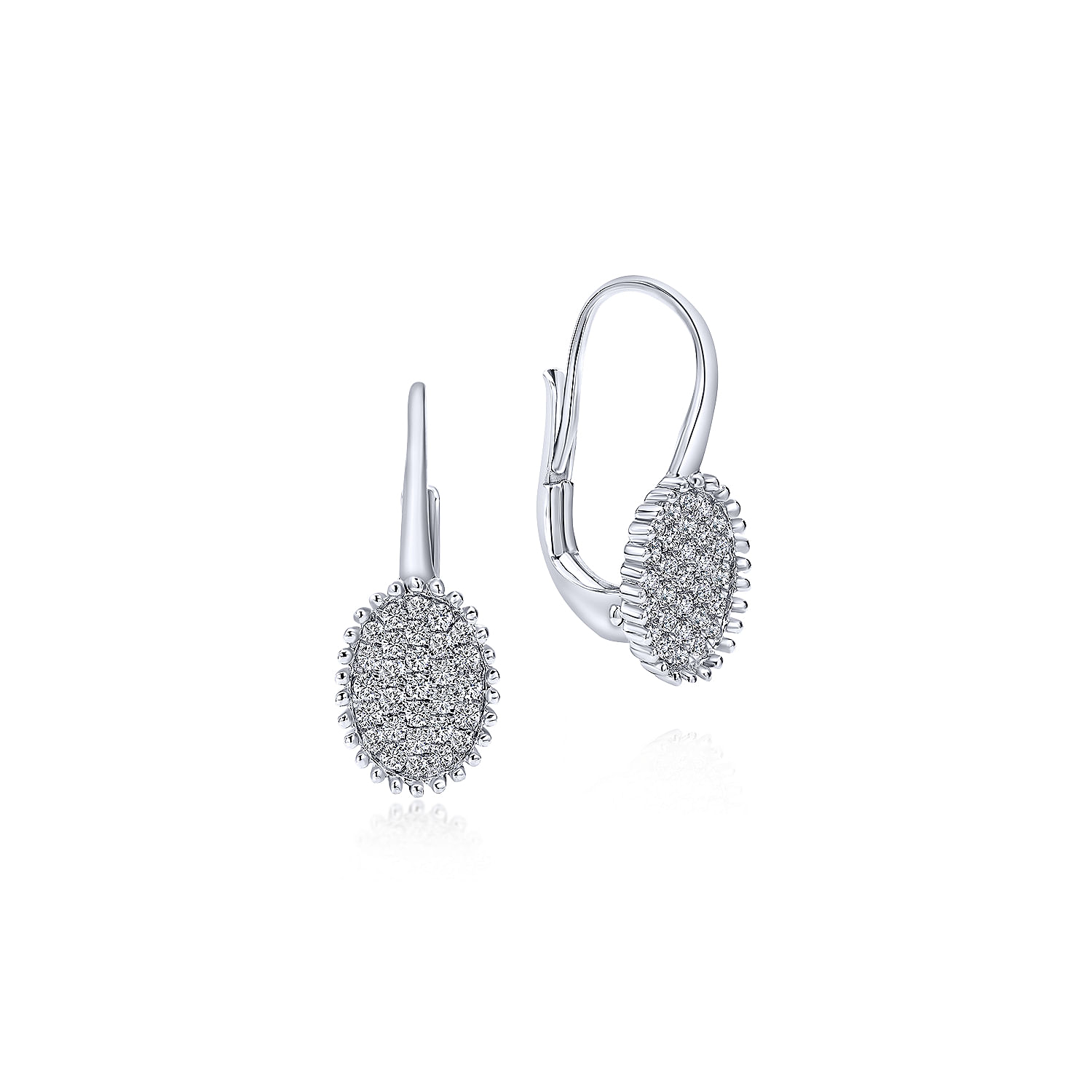 14K White Gold Beaded Oval Diamond Cluster Drop Earrings