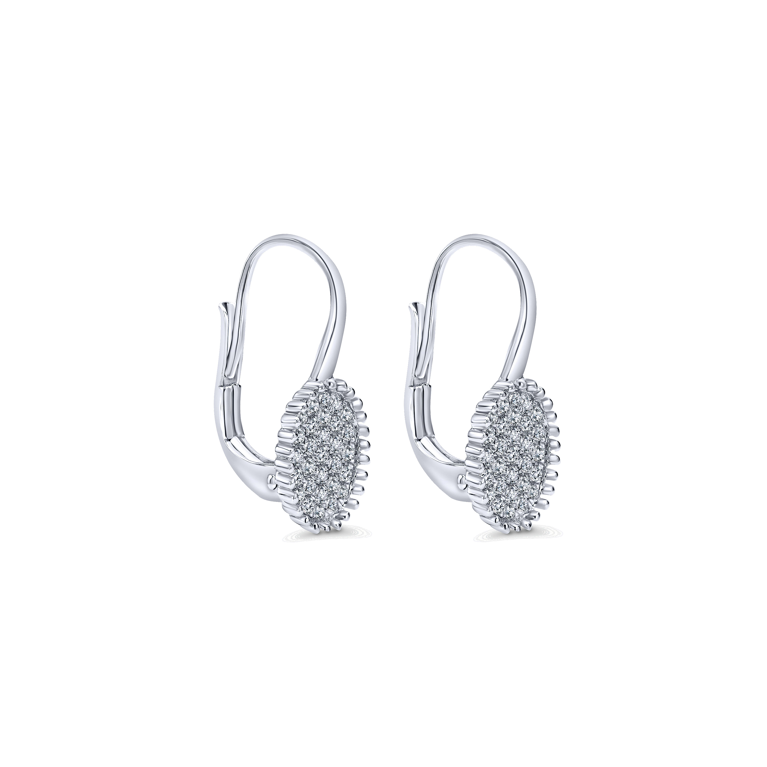 14K White Gold Beaded Oval Diamond Cluster Drop Earrings