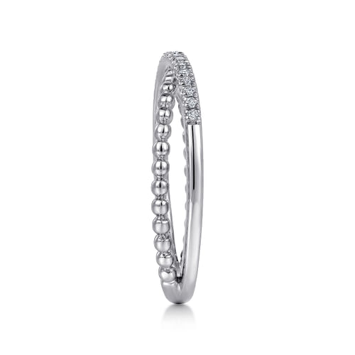 14K White Gold Beaded Pavé Diamond Criss Cross Ring