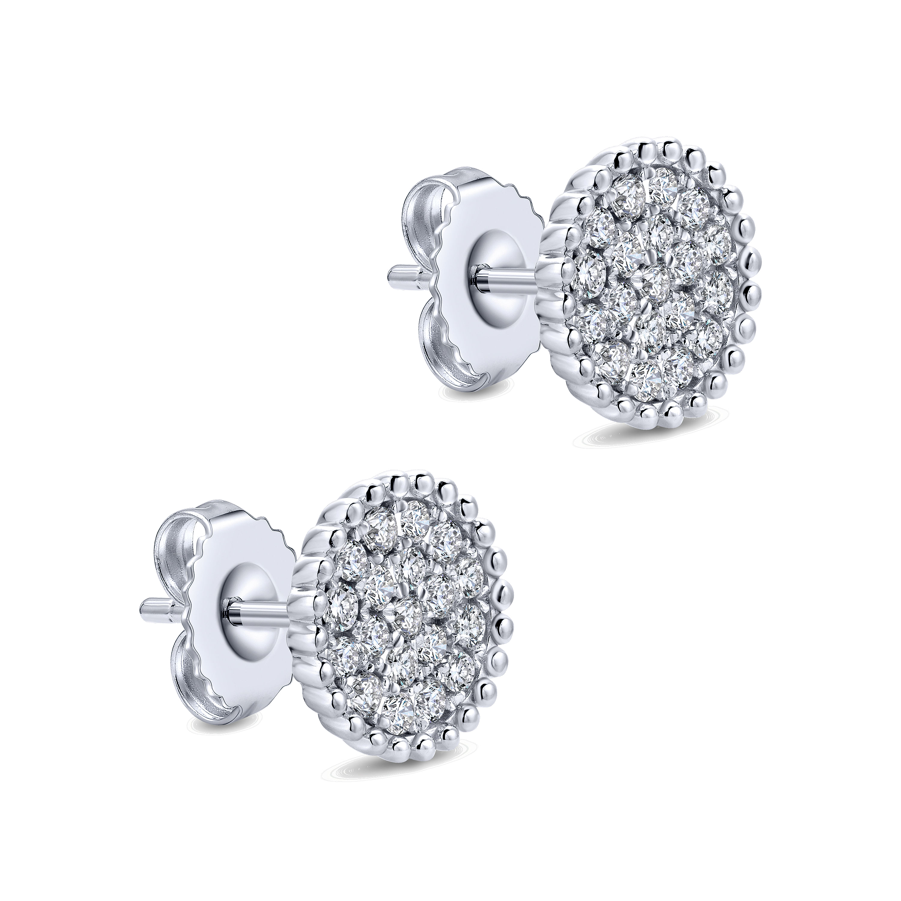 14K White Gold Beaded Round Diamond Cluster Stud Earrings