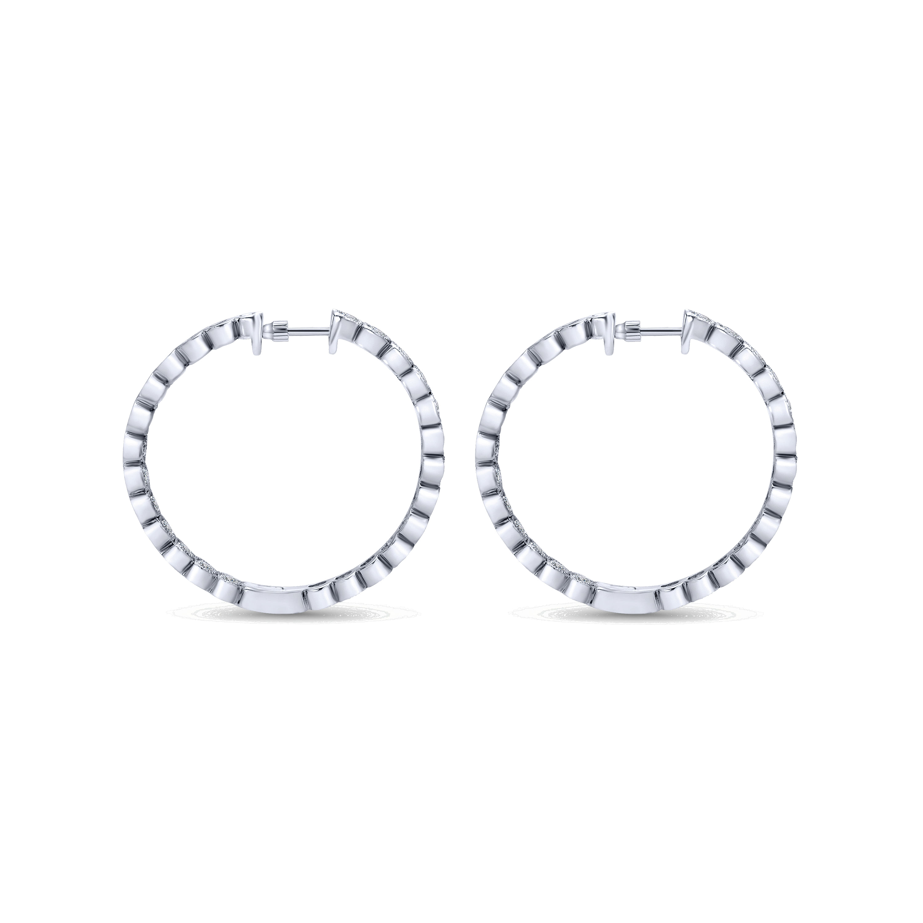 14K White Gold Bezel 30mm Round Inside Out Diamond Hoop Earrings