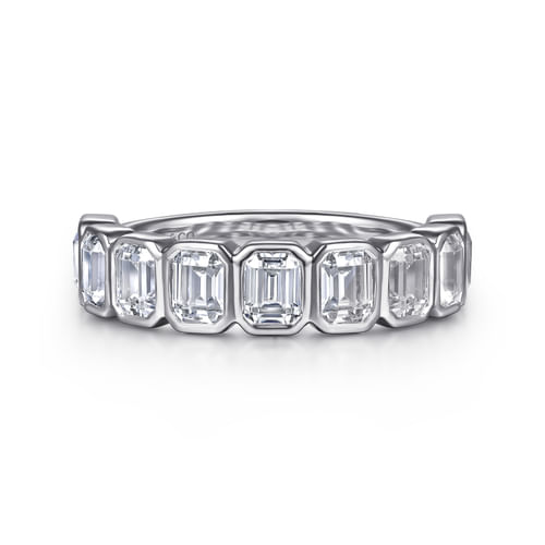 14K White Gold Bezel Emerald Cut Diamond Anniversary Band