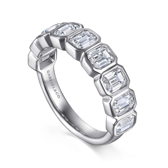 14K White Gold Bezel Emerald Cut Diamond Anniversary Band angle 3