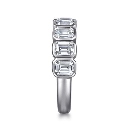 14K White Gold Bezel Emerald Cut Diamond Anniversary Band angle 4