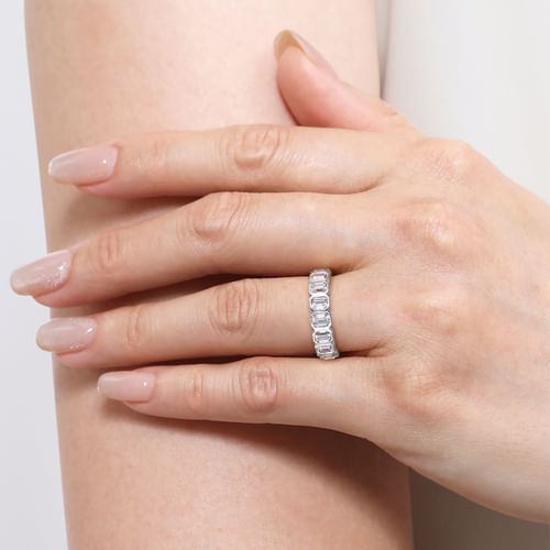 14K White Gold Bezel Emerald Cut Diamond Anniversary Band