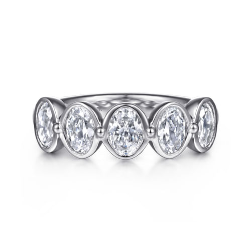 14K White Gold Bezel Oval 5 Stone Diamond Anniversary Band