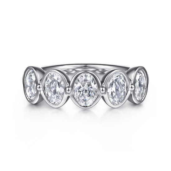 14K White Gold Bezel Oval 5 Stone Diamond Anniversary Band