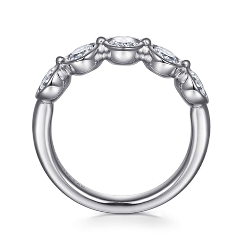 14K White Gold Bezel Oval 5 Stone Diamond Anniversary Band