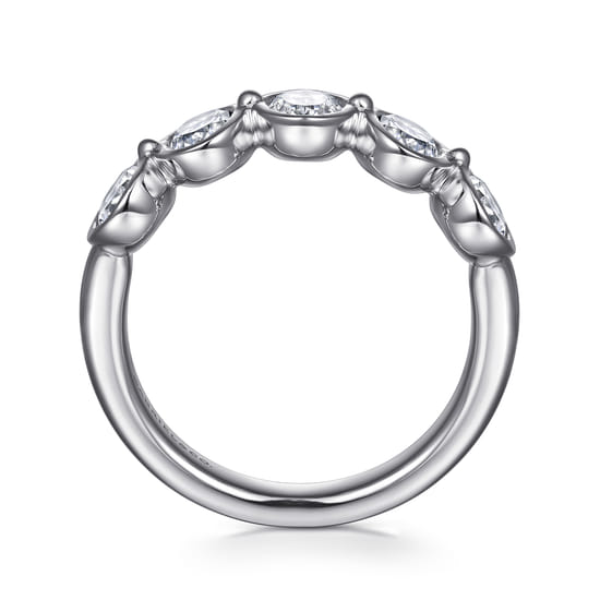14K White Gold Bezel Oval 5 Stone Diamond Anniversary Band angle 2