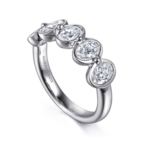 14K White Gold Bezel Oval 5 Stone Diamond Anniversary Band