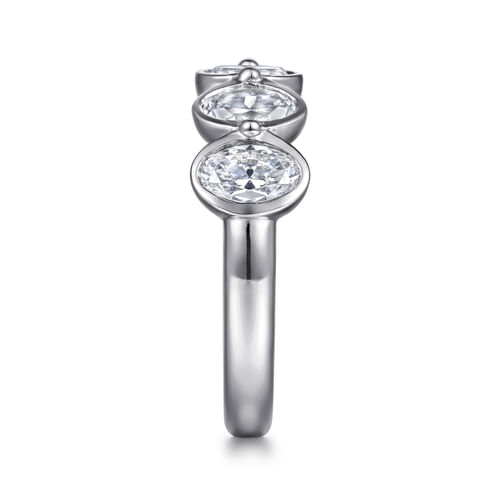 14K White Gold Bezel Oval 5 Stone Diamond Anniversary Band