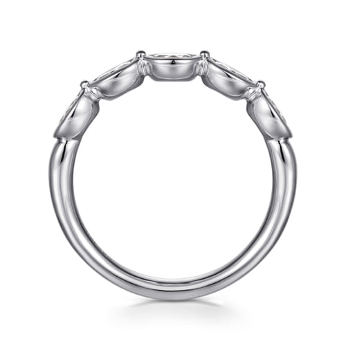 14K White Gold Bezel Oval 5 Stone Diamond Anniversary Band