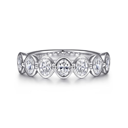 14K White Gold Bezel Oval 7 Stone Diamond Anniversary Band