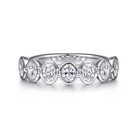 14K White Gold Bezel Oval 7 Stone Diamond Anniversary Band