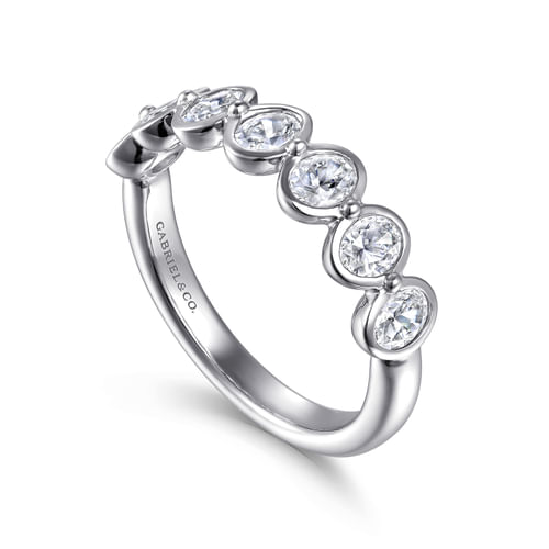 14K White Gold Bezel Oval 7 Stone Diamond Anniversary Band