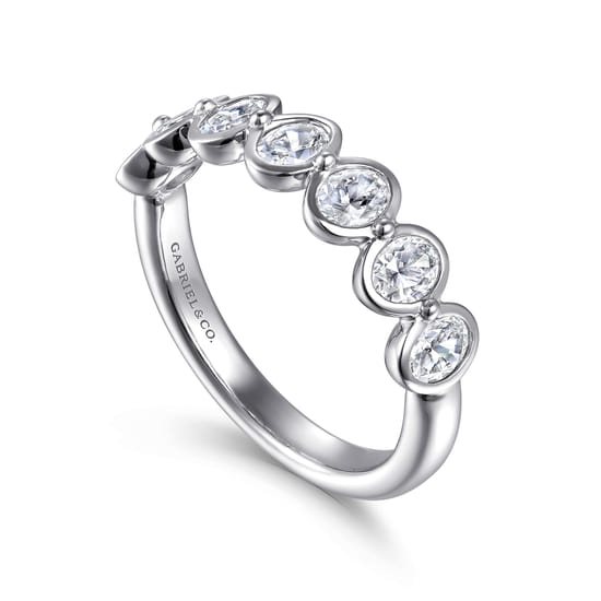 14K White Gold Bezel Oval 7 Stone Diamond Anniversary Band angle 3