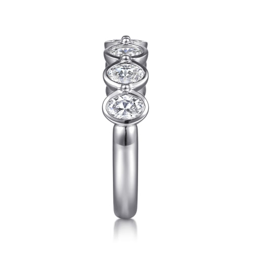 14K White Gold Bezel Oval 7 Stone Diamond Anniversary Band