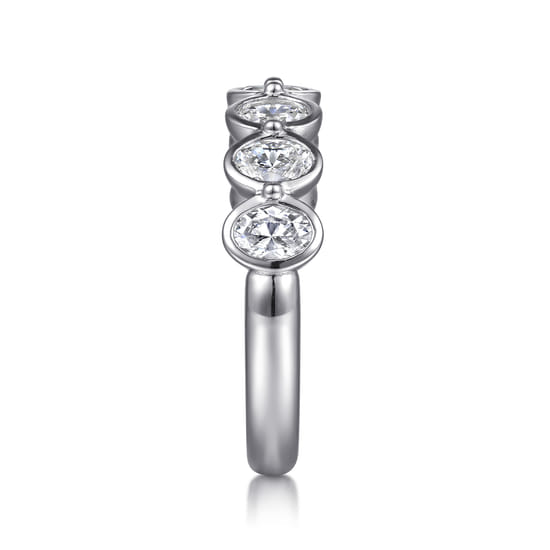 14K White Gold Bezel Oval 7 Stone Diamond Anniversary Band angle 4