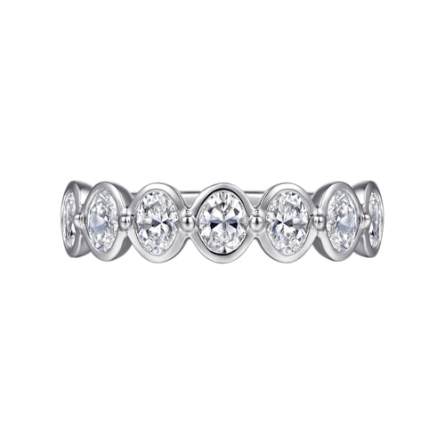 14K White Gold Bezel Oval 7 Stone Diamond Anniversary Band