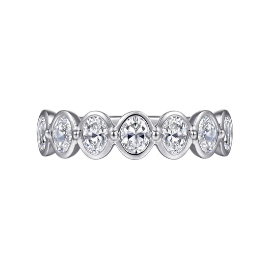 14K White Gold Bezel Oval 7 Stone Diamond Anniversary Band angle 6