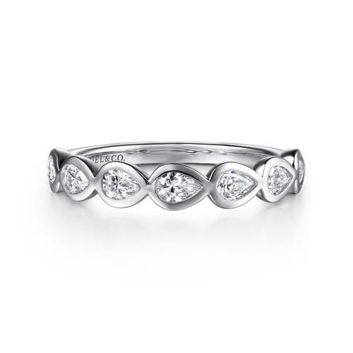 14K White Gold Bezel Pear Shape 7 Stone Diamond Anniversary Band
