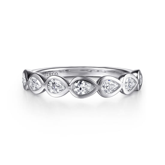 14K White Gold Bezel Pear Shape 7 Stone Diamond Anniversary Band 14K White Gold Bezel Pear Shape 7 Stone Diamond Anniversary Band