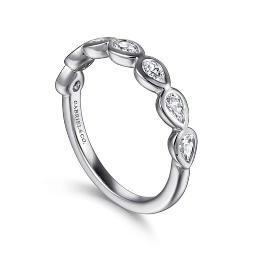 14K White Gold Bezel Pear Shape 7 Stone Diamond Anniversary Band