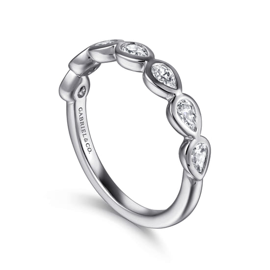 14K White Gold Bezel Pear Shape 7 Stone Diamond Anniversary Band angle 3 14K White Gold Bezel Pear Shape 7 Stone Diamond Anniversary Band angle 3