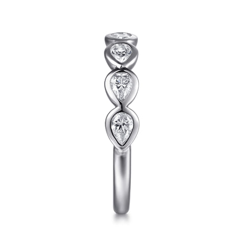 14K White Gold Bezel Pear Shape 7 Stone Diamond Anniversary Band