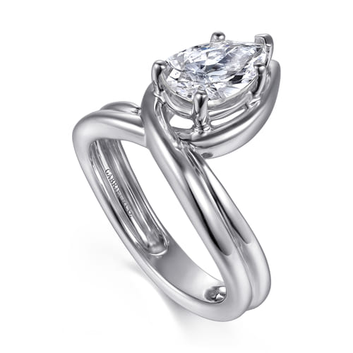 14K White Gold Bezel Prong Bypass Pear Shape Diamond Engagement Ring