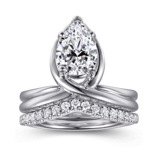 14K White Gold Bezel Prong Bypass Pear Shape Diamond Engagement Ring