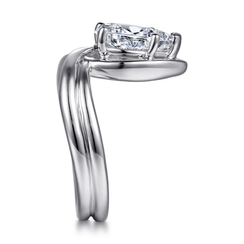 14K White Gold Bezel Prong Bypass Pear Shape Diamond Engagement Ring