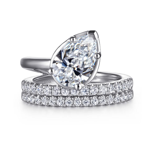 14K White Gold Bezel Prong Pear Shape Wrap Engagement Ring