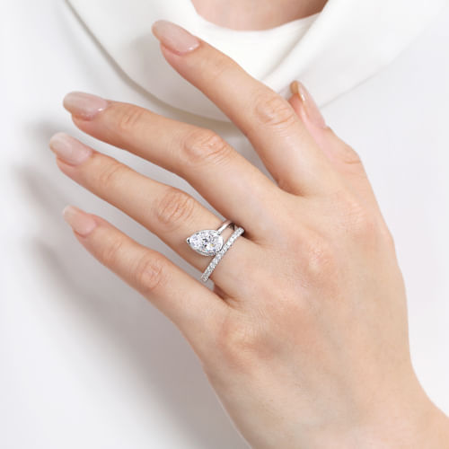 14K White Gold Bezel Prong Pear Shape Wrap Engagement Ring