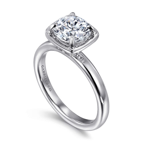 14K White Gold Bezel Prong Round Diamond Engagement Ring